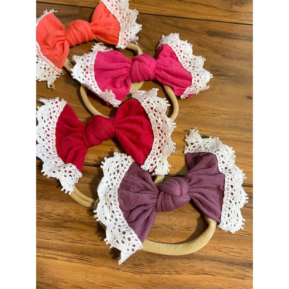 Boutique Hair Bow Nylon Headband Bundle of 4 | Baby Toddler Girl Brights OSFM